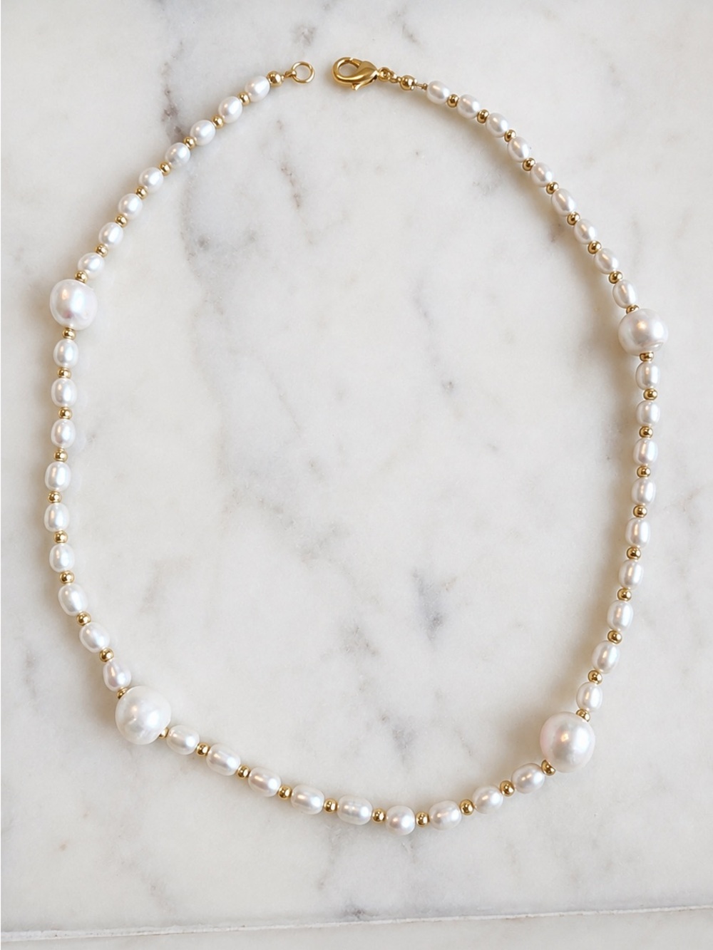 Gold & White Pearl Beaded Necklace - Elegant Women's Jewelry